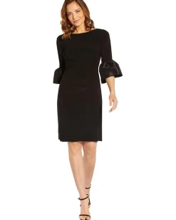 Adrianna Papell Stretch Jersey Side Ruched Dress with Bell Sleeve Detail Women's
