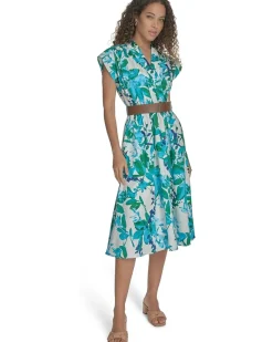 Calvin Klein Belted Floral Cotton Aline Women's
