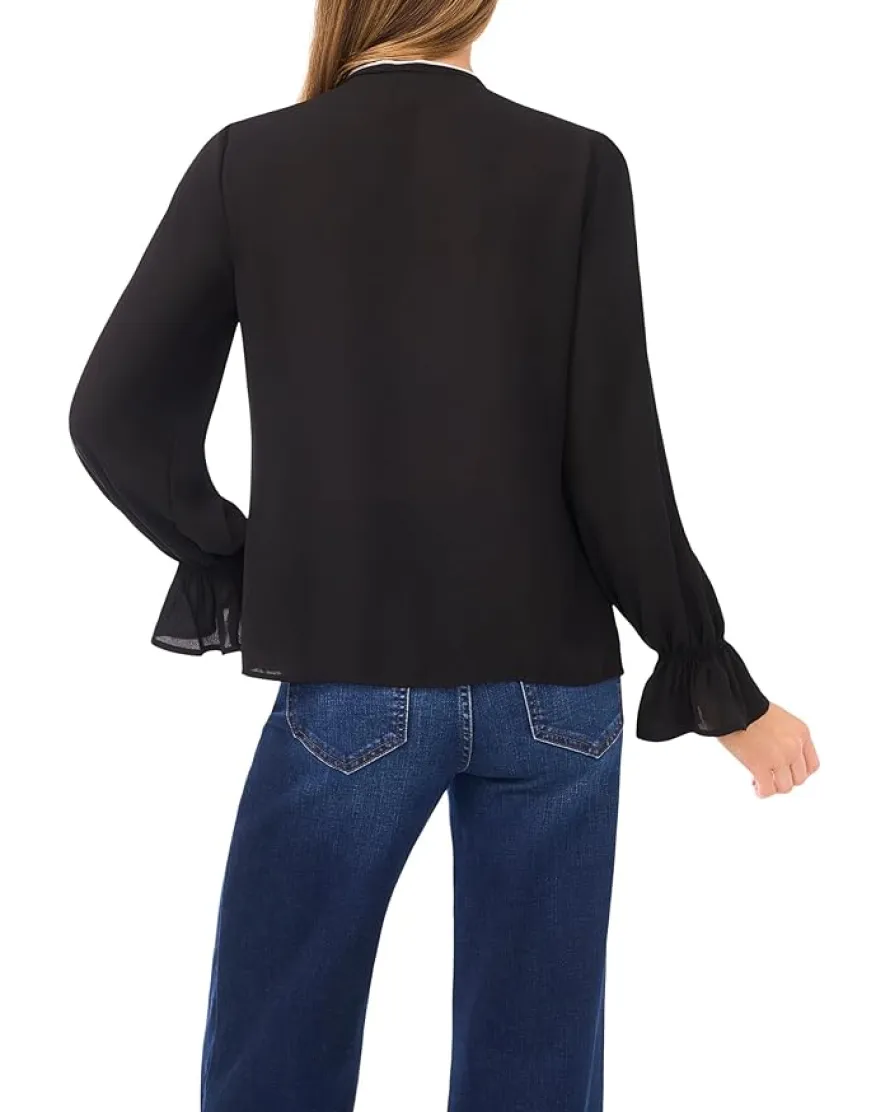CeCe Long Sleeve Button-Down Ruffle Top Women's