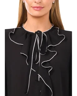 CeCe Long Sleeve Button-Down Ruffle Top Women's