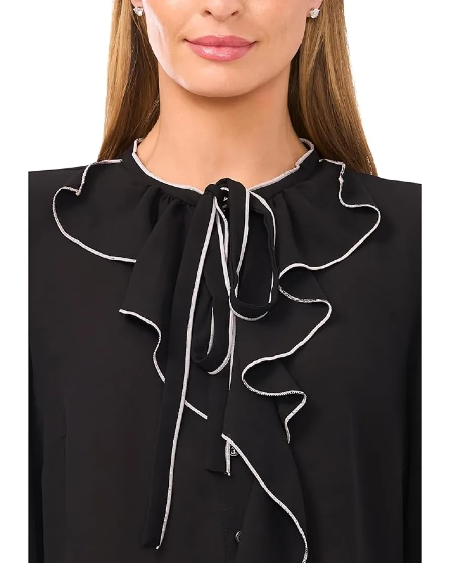 CeCe Long Sleeve Button-Down Ruffle Top Women's