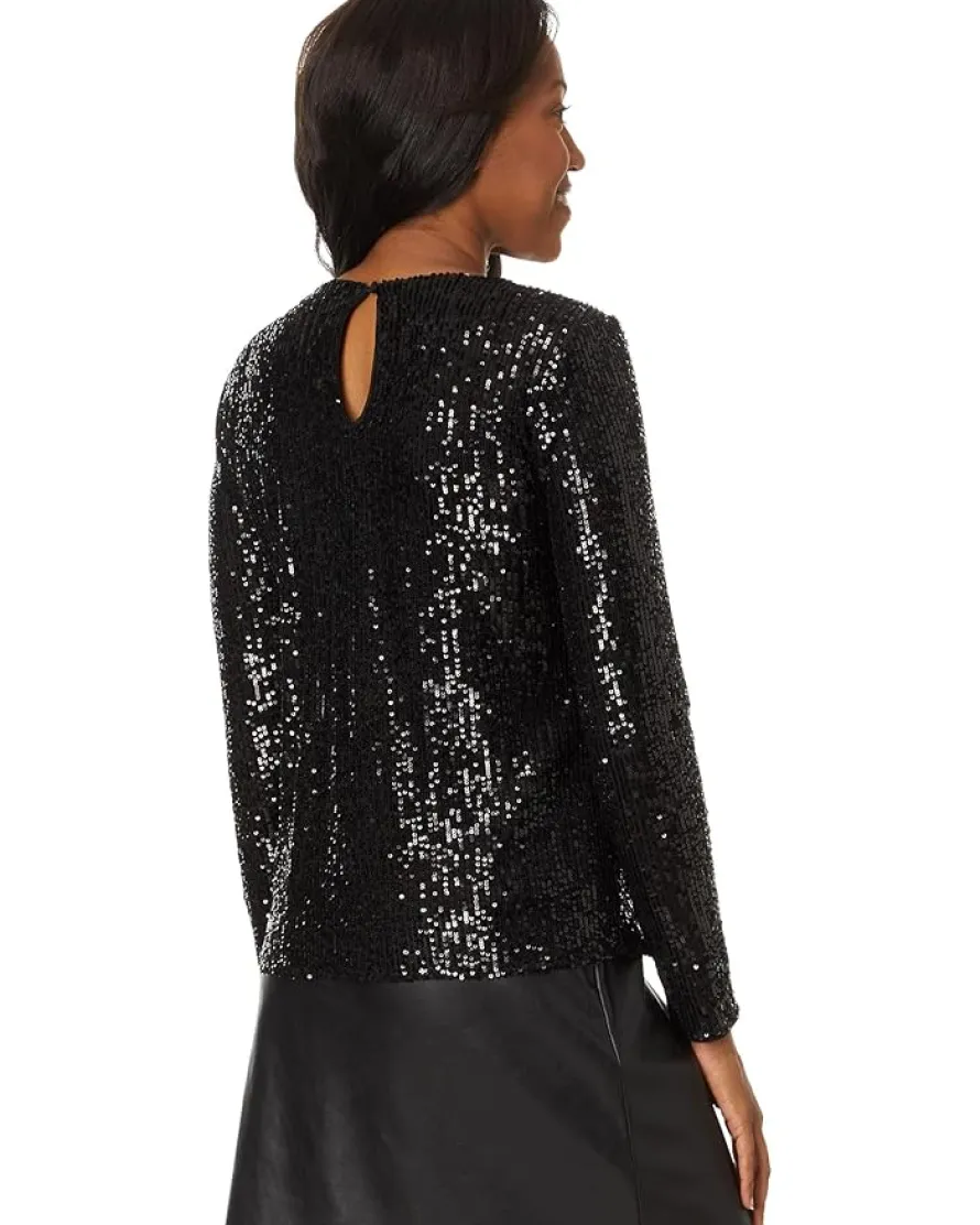 CeCe Long Slv Sequin Crew Neck 060 Women's