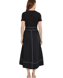 Elliott Lauren In Stitches, Short Sleeve Knit and Woven Combo dress with Contrast Stitching Women's