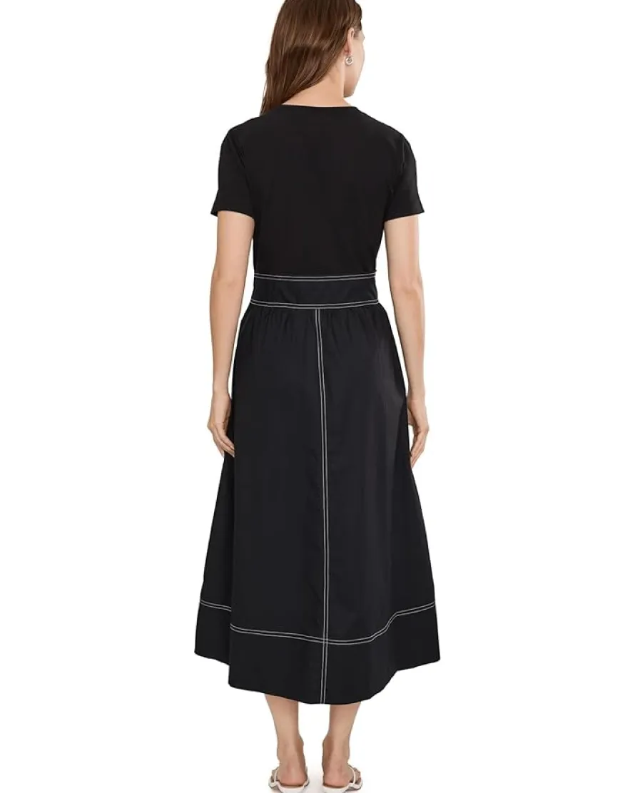Elliott Lauren In Stitches, Short Sleeve Knit and Woven Combo dress with Contrast Stitching Women's