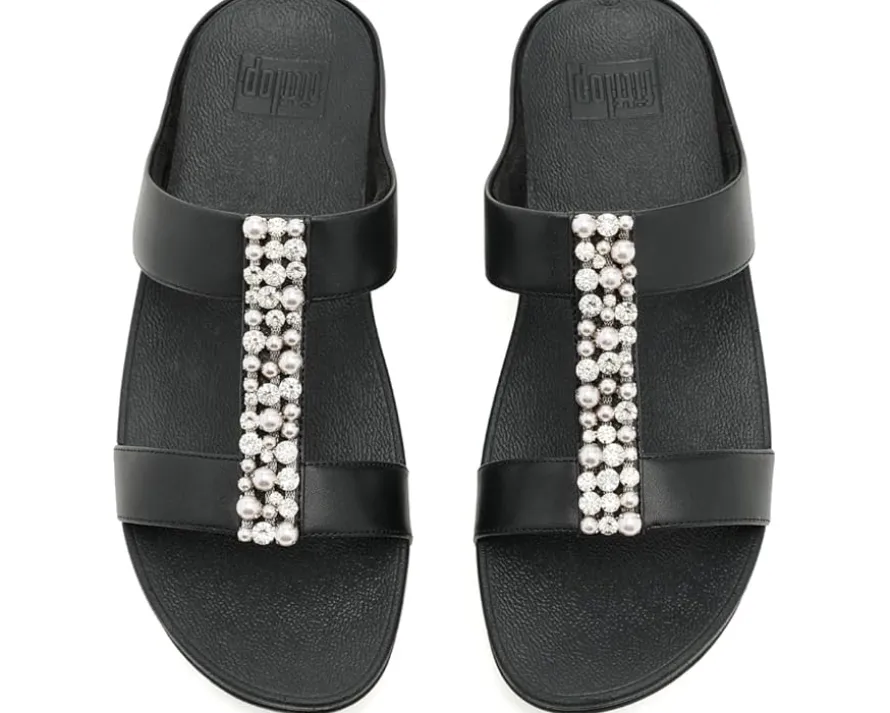 FitFlop Fino Pearls-And-Crystal H-Bar Slides Women's
