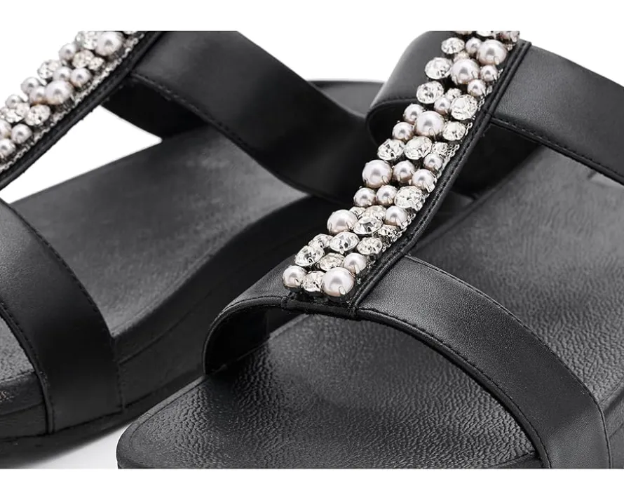 FitFlop Fino Pearls-And-Crystal H-Bar Slides Women's
