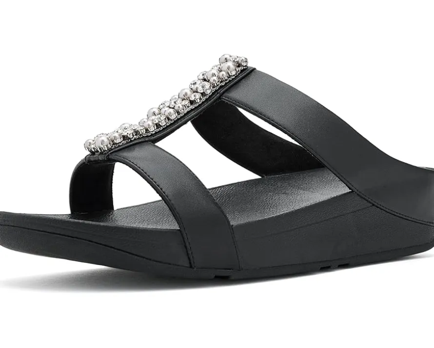 FitFlop Fino Pearls-And-Crystal H-Bar Slides Women's
