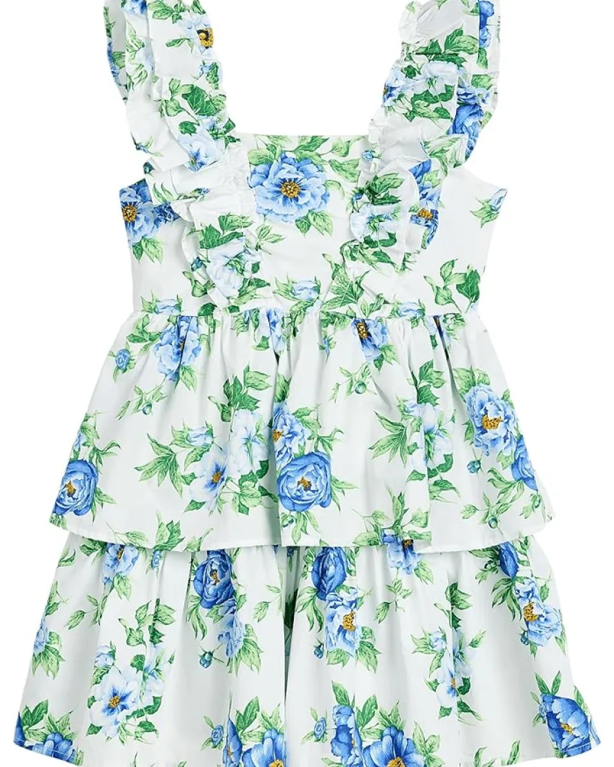 Janie and Jack Ruffle Shoulder Floral Tiered Dress (Toddler/Little Kid/Big Kid)