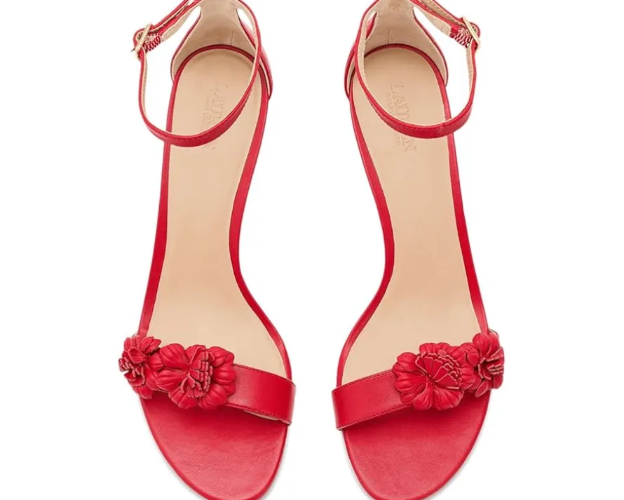 Lauren Ralph Lauren Allie Mid-Heel Floral-Trim Nappa Sandals Women's