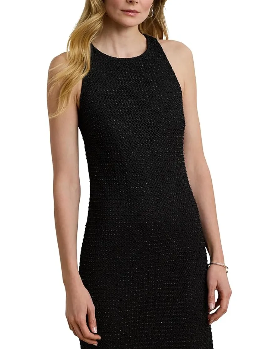Lauren Ralph Lauren Beaded Netting Sleeveless Cocktail Dress Women's