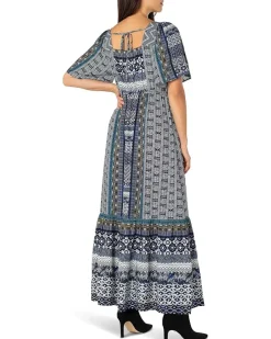 Liverpool Los Angeles Elbow Sleeve Square Neck Woven Maxi Dress With Pockets Women's