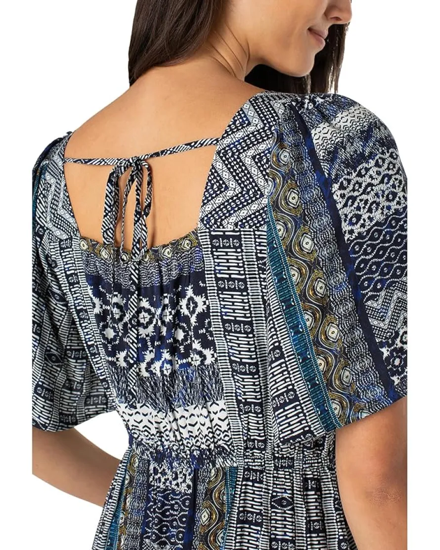 Liverpool Los Angeles Elbow Sleeve Square Neck Woven Maxi Dress With Pockets Women's