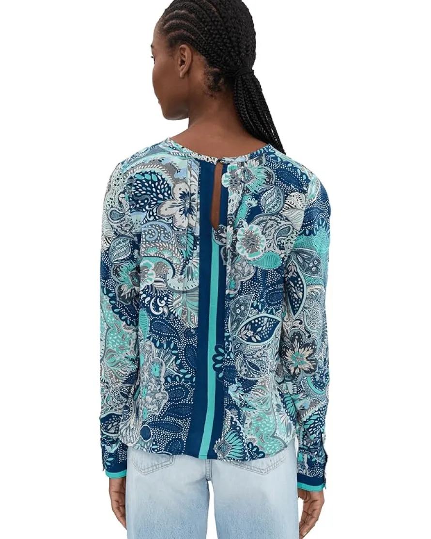 Liverpool Los Angeles Petite Long Sleeve Woven Top w/ Keyhole Neckline Women's