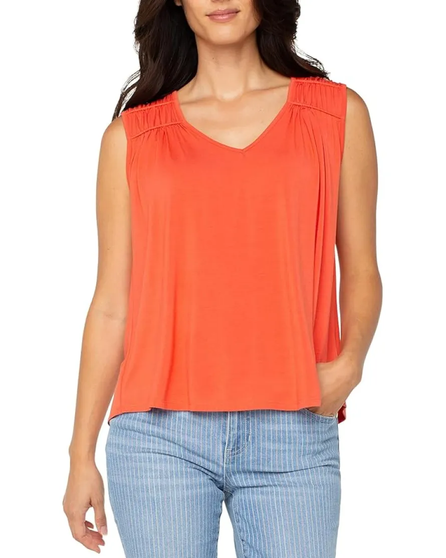 Liverpool Los Angeles Sleeveless Shirred Detail Knit Top Women's