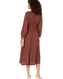 Madewell Arianne - Print Long Sleeve Tie Midi Dress - Cotton Seersucker Women's