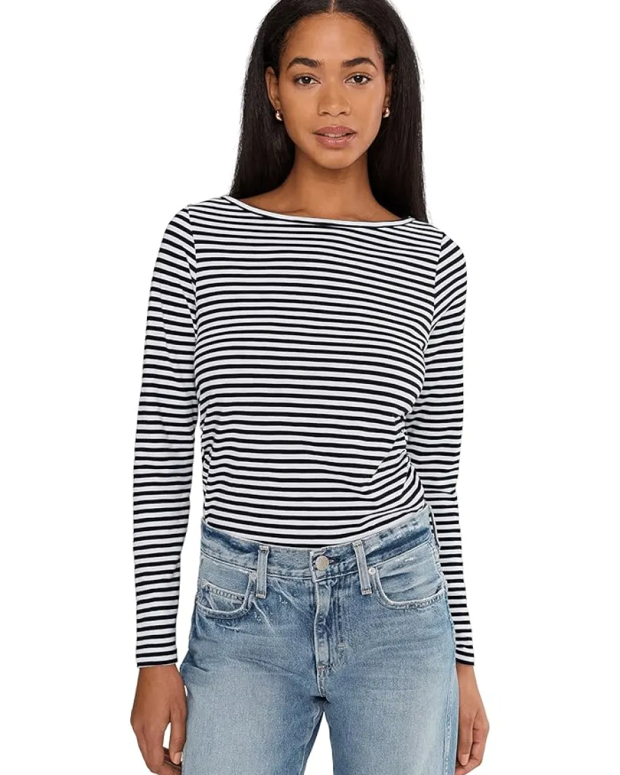 Madewell Side Ruched Slub Long Sleeve Stripe Women's