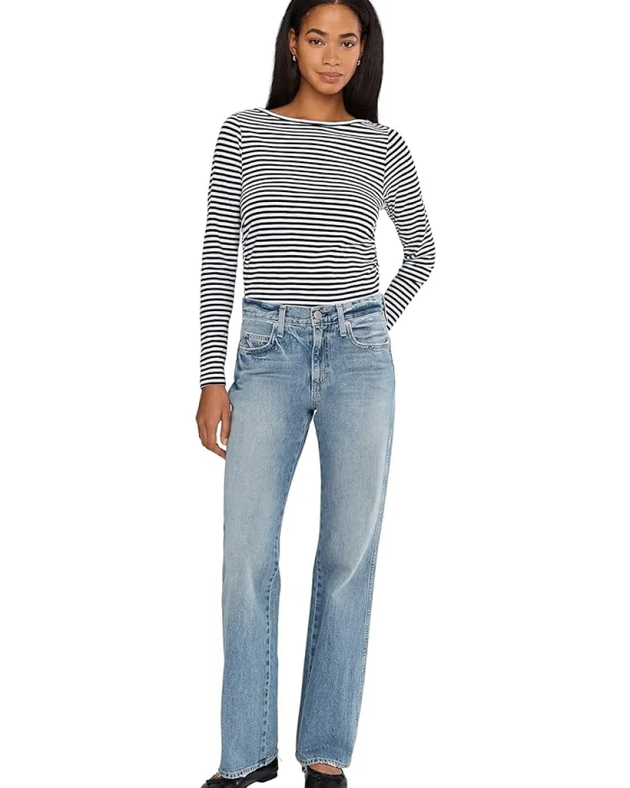 Madewell Side Ruched Slub Long Sleeve Stripe Women's