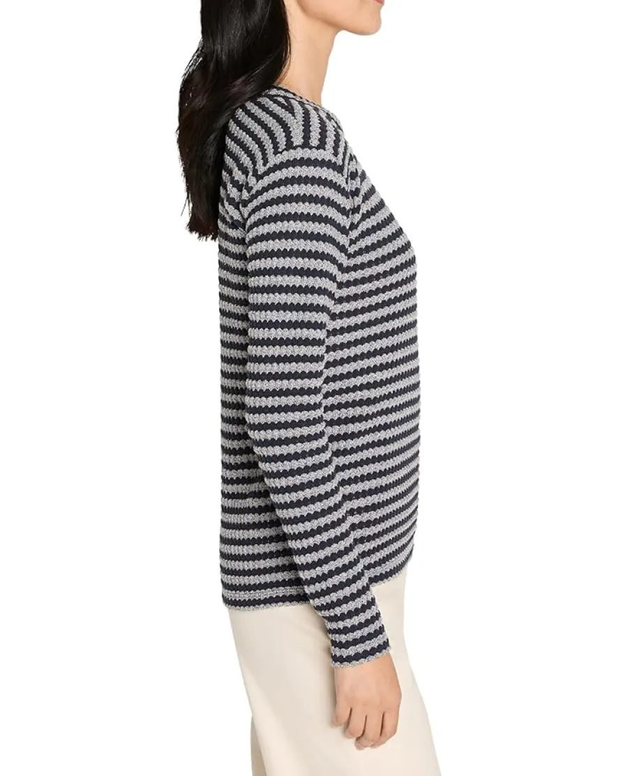 NIC+ZOE Petite Texture Stripe Button Shoulder Top Women's