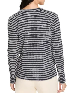NIC+ZOE Petite Texture Stripe Button Shoulder Top Women's