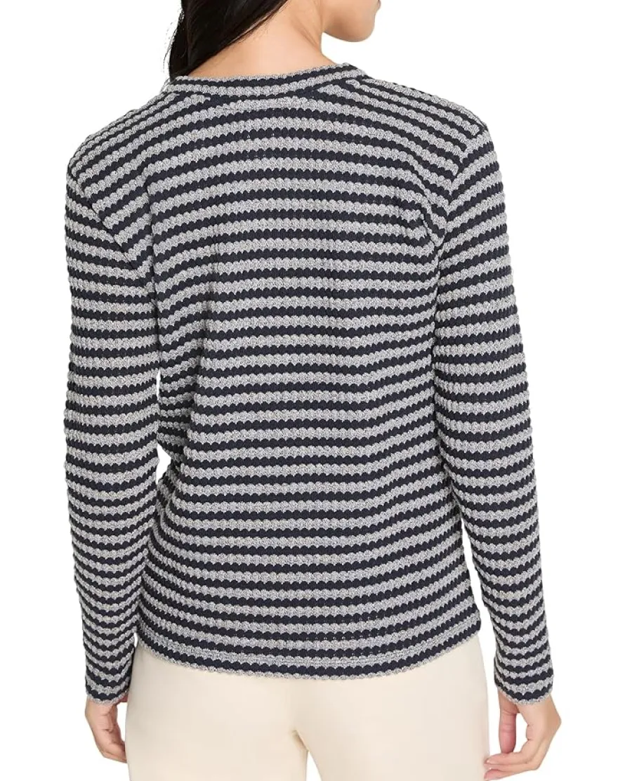 NIC+ZOE Petite Texture Stripe Button Shoulder Top Women's