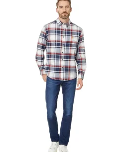 U.S. POLO ASSN. Long Sleeve Classic Fit 1 Pocket Yarn Dye Stretch Peached Twill Heathered RWB Plaid Woven Shirt Men's