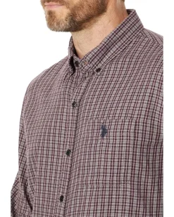 U.S. POLO ASSN. Long Sleeve Yarn-Dye Peached Heathered Plaid Woven Shirt Men's