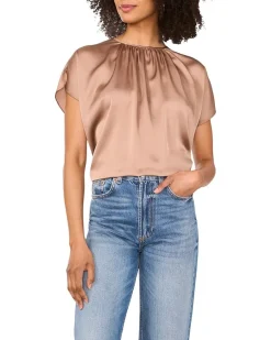 Vince Camuto Crewneck Shirring Short Sleeve Women's