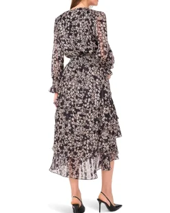 Vince Camuto Long Sleeved V-Neck Maxi with Tiered Skirt Women's