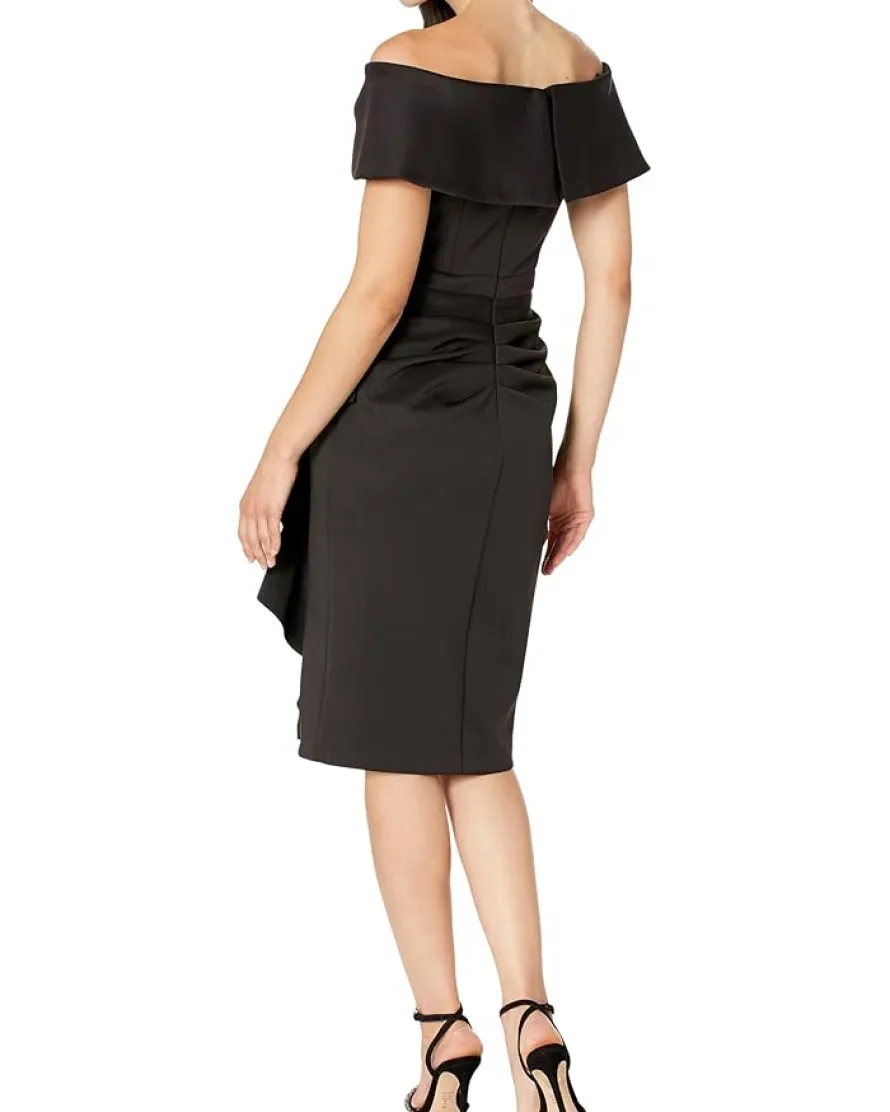 XSCAPE Off-the-Shoulder Bow Short Scuba with Ruffle Women's